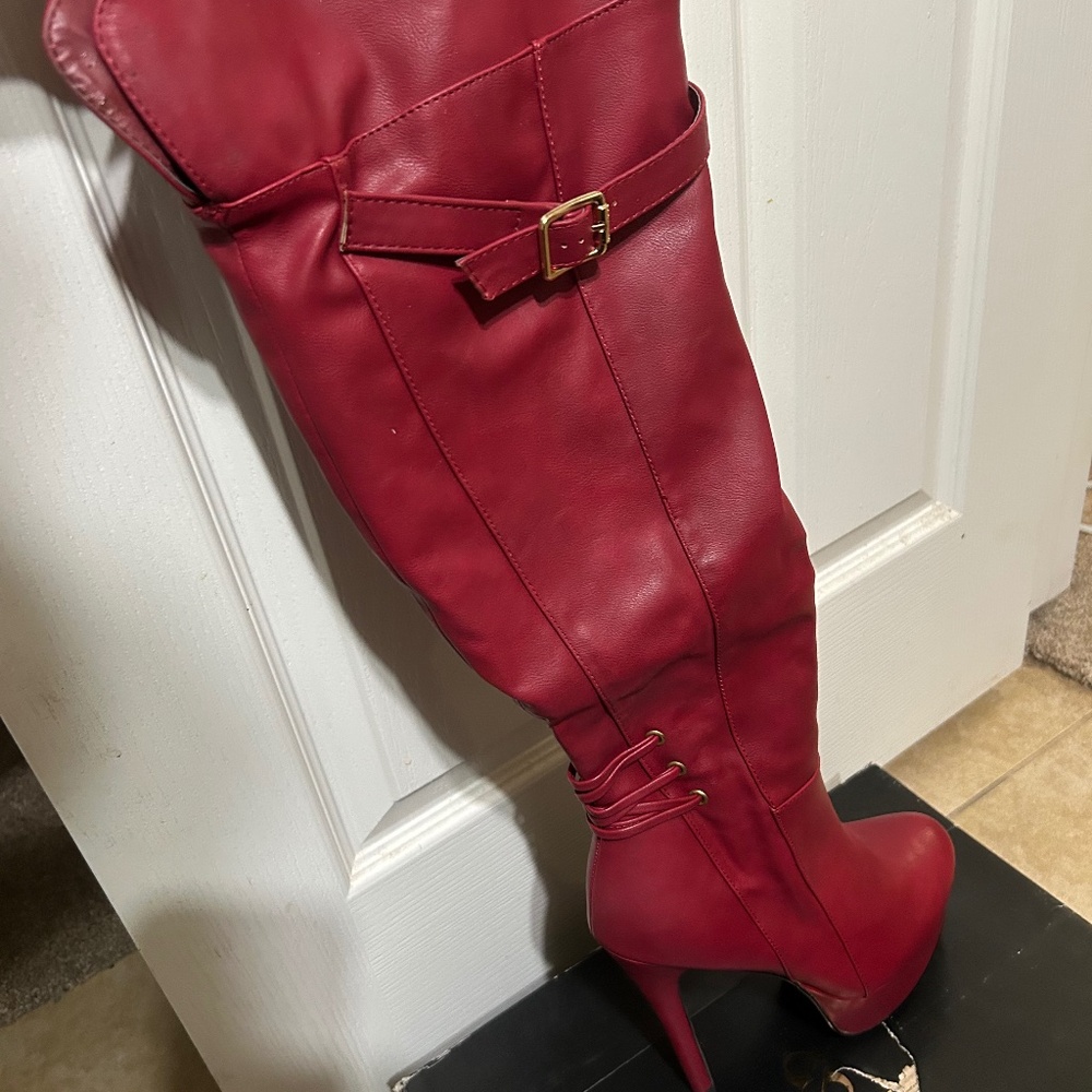 Red high heel boots